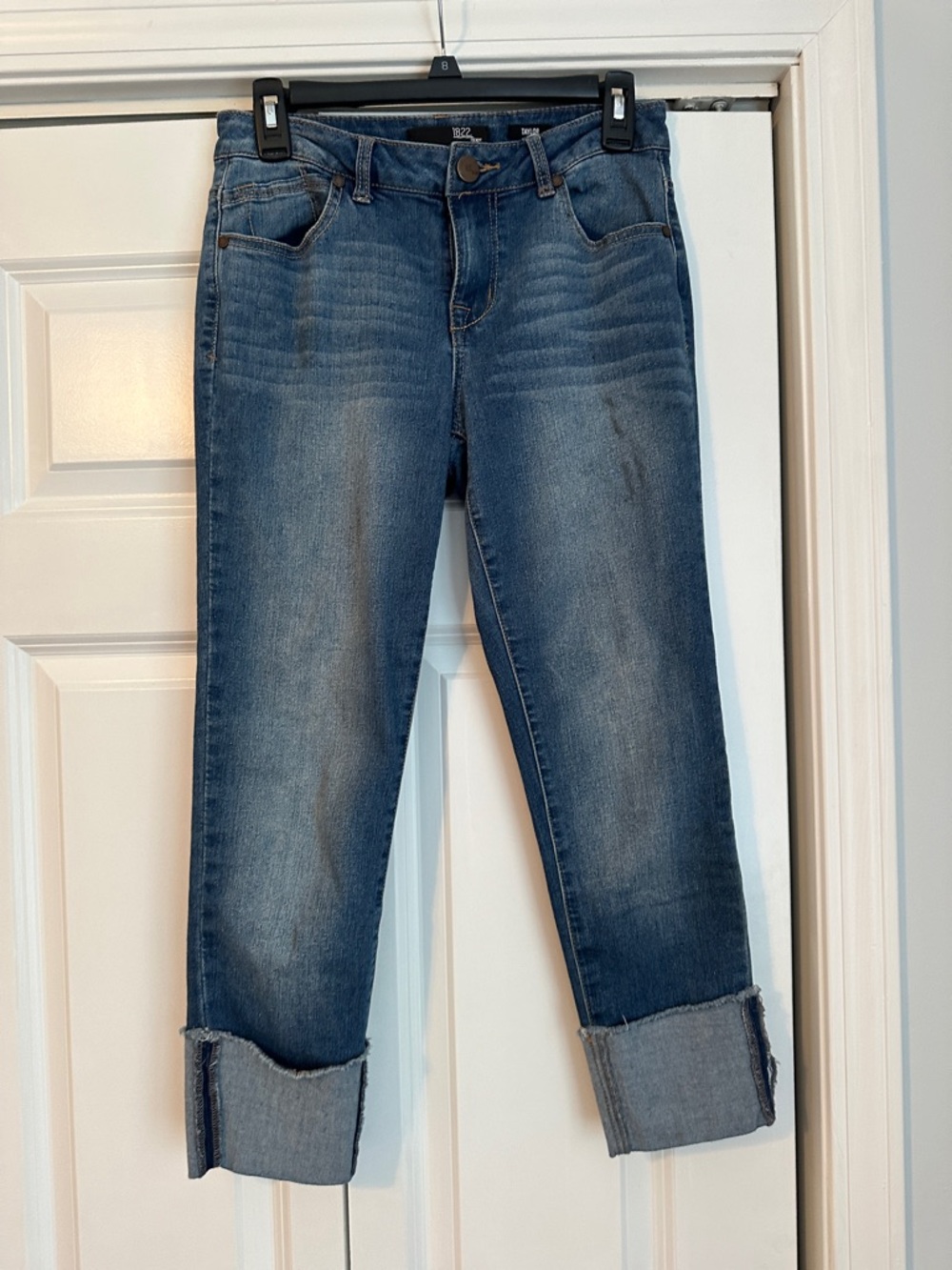1822 Denim Women's Mid Blue Boyfriend Jeans with Rolled Cuffs